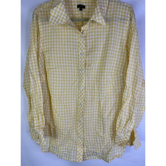 Talbots Yellow Gingham Plaid Button Front Shirt - Picture 3 of 7